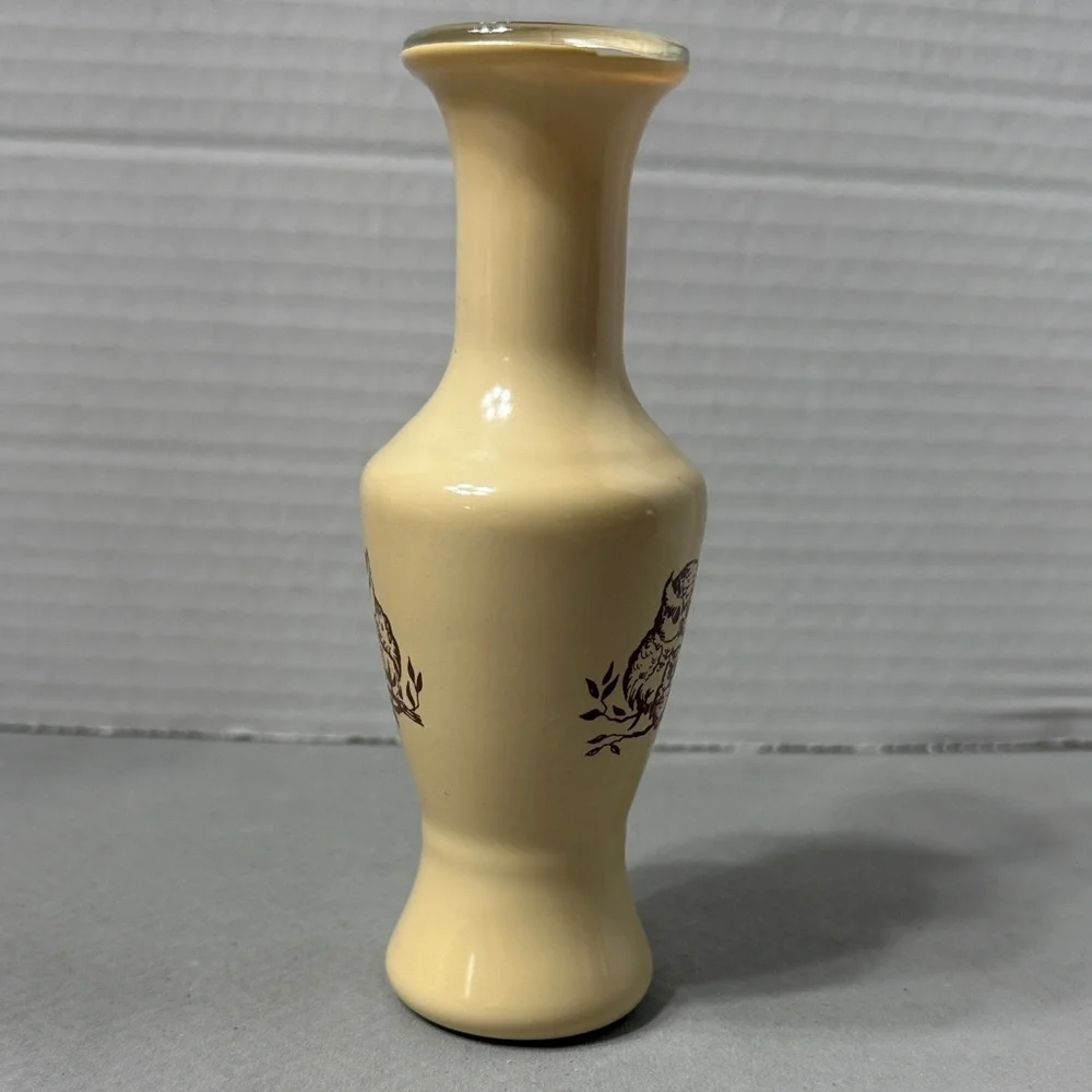 Vintage Tan Wheaton Mid Century Coated Glass Owl Design Both Sides Bud Vase
